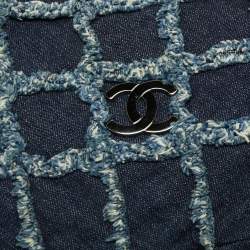 مملوكة مسبقًا Chanel Navy Blue Cube Quilted Denim Triple Chain Flap Bag