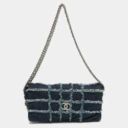مملوكة مسبقًا Chanel Navy Blue Cube Quilted Denim Triple Chain Flap Bag