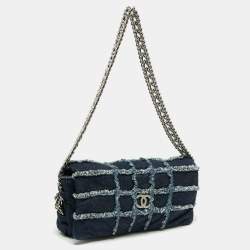 مملوكة مسبقًا Chanel Navy Blue Cube Quilted Denim Triple Chain Flap Bag