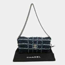 مملوكة مسبقًا Chanel Navy Blue Cube Quilted Denim Triple Chain Flap Bag