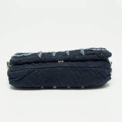مملوكة مسبقًا Chanel Navy Blue Cube Quilted Denim Triple Chain Flap Bag