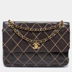Chanel Dark Brown Quilted Leather Wild Stitch Surpique Flap Bag