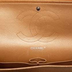 Pre Owned Chanel Bronze Quilted Caviar Leather Jumbo Classic Double Flap Bag