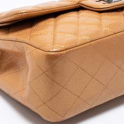 Pre Owned Chanel Bronze Quilted Caviar Leather Jumbo Classic Double Flap Bag