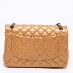 Pre Owned Chanel Bronze Quilted Caviar Leather Jumbo Classic Double Flap Bag