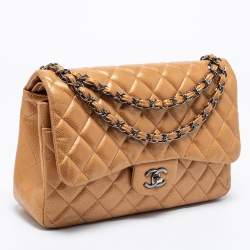 Pre Owned Chanel Bronze Quilted Caviar Leather Jumbo Classic Double Flap Bag