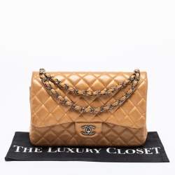 Pre Owned Chanel Bronze Quilted Caviar Leather Jumbo Classic Double Flap Bag