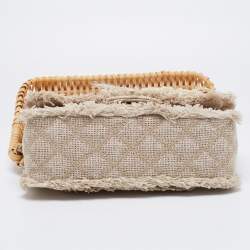 Pre Owned Chanel Beige Quilted Jute And Wicker Floral Embellished Wild Stitch Flap Bag