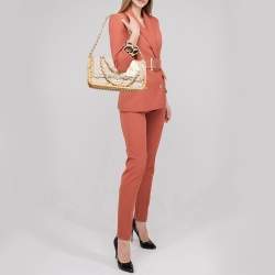 Pre Owned Chanel Beige Quilted Jute And Wicker Floral Embellished Wild Stitch Flap Bag