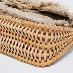 Pre Owned Chanel Beige Quilted Jute And Wicker Floral Embellished Wild Stitch Flap Bag