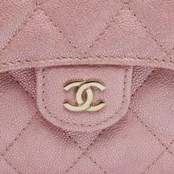 مملوكة مسبقًا Chanel Iridescent Pink Quilted Caviar Leather Classic Trifold Flap Wallet