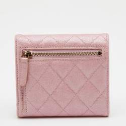 مملوكة مسبقًا Chanel Iridescent Pink Quilted Caviar Leather Classic Trifold Flap Wallet