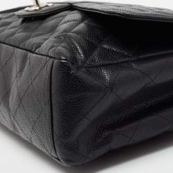 Pre Owned Chanel Black Quilted Caviar Leather Maxi Classic Single Flap Bag