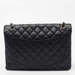 Pre Owned Chanel Black Quilted Caviar Leather Maxi Classic Single Flap Bag