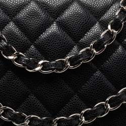 Pre Owned Chanel Black Quilted Caviar Leather Maxi Classic Single Flap Bag