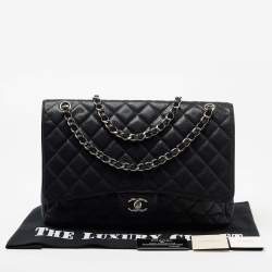 Pre Owned Chanel Black Quilted Caviar Leather Maxi Classic Single Flap Bag