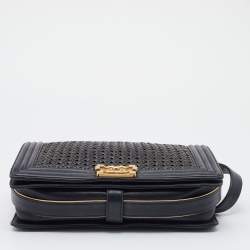 Pre Owned Chanel Black Leather Medium Braided Boy Flap Bag