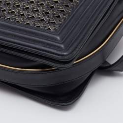 Pre Owned Chanel Black Leather Medium Braided Boy Flap Bag