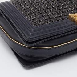 Pre Owned Chanel Black Leather Medium Braided Boy Flap Bag