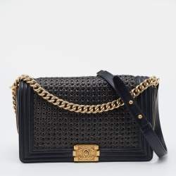 Pre Owned Chanel Black Leather Medium Braided Boy Flap Bag