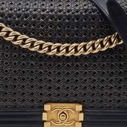 Pre Owned Chanel Black Leather Medium Braided Boy Flap Bag