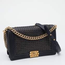 Pre Owned Chanel Black Leather Medium Braided Boy Flap Bag