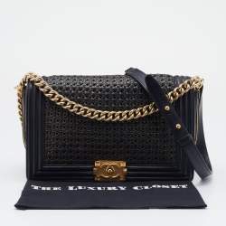 Pre Owned Chanel Black Leather Medium Braided Boy Flap Bag