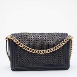 Pre Owned Chanel Black Leather Medium Braided Boy Flap Bag
