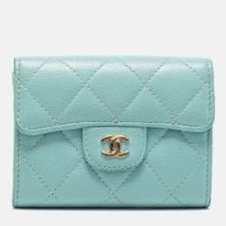 Chanel Mint Green Quilted Caviar Leather Small Classic Flap Wallet