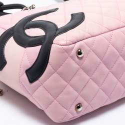 Pre Owned Chanel Pink/Black Quilted Leather Cambon Ligne Bowler Bag