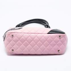 Pre Owned Chanel Pink/Black Quilted Leather Cambon Ligne Bowler Bag