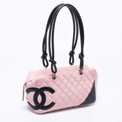 Pre Owned Chanel Pink/Black Quilted Leather Cambon Ligne Bowler Bag