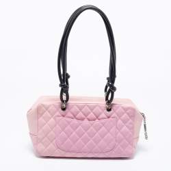 Pre Owned Chanel Pink/Black Quilted Leather Cambon Ligne Bowler Bag