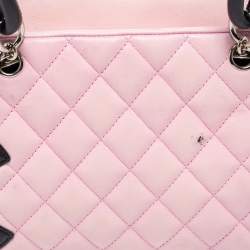 Pre Owned Chanel Pink/Black Quilted Leather Cambon Ligne Bowler Bag