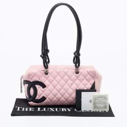 Pre Owned Chanel Pink/Black Quilted Leather Cambon Ligne Bowler Bag