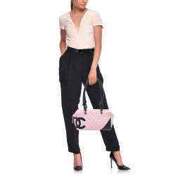 Pre Owned Chanel Pink/Black Quilted Leather Cambon Ligne Bowler Bag
