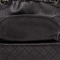 Pre Owned Chanel Black Quilted Leather Small Drawstring CC Flap Backpack 