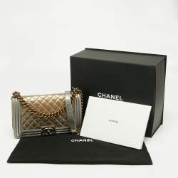 Pre Owned حقيبة شانيل بوي جلد مبطن فضي/ذهبي ميتاليك بقلاب متوسطة