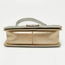 Pre Owned حقيبة شانيل بوي جلد مبطن فضي/ذهبي ميتاليك بقلا ب متوسطة