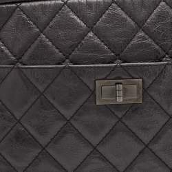 Pre Owned Chanel Metallic Black Quilted Aged Leather Large Reissue Camera Bag