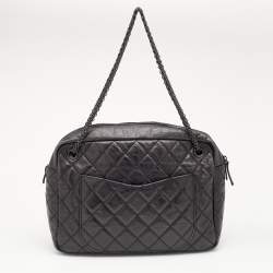 Pre Owned Chanel Metallic Black Quilted Aged Leather Large Reissue Camera Bag