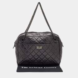 Pre Owned Chanel Metallic Black Quilted Aged Leather Large Reissue Camera Bag
