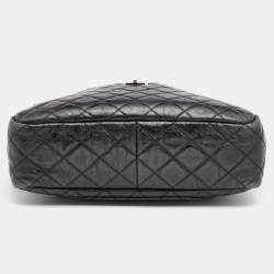 Pre Owned Chanel Metallic Black Quilted Aged Leather Large Reissue Camera Bag