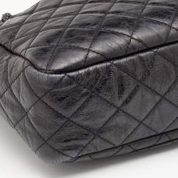 Pre Owned Chanel Metallic Black Quilted Aged Leather Large Reissue Camera Bag