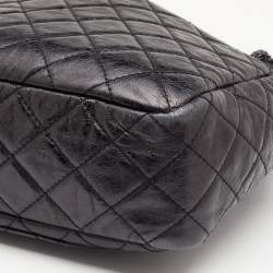 Pre Owned Chanel Metallic Black Quilted Aged Leather Large Reissue Camera Bag