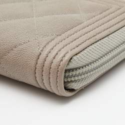 Pre Owned Chanel Grey Quilted Caviar Leather Boy Zip Around Wallet