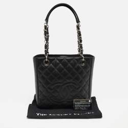 Pre Owned حقيبة يد شانيل شوبر بيتيت جلد كافايار مبطن سوداء 
