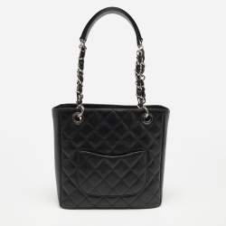Pre Owned حقيبة يد شانيل شوبر بيتيت جلد كافايار مبطن سوداء 