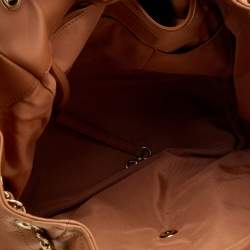 Pre Owned Chanel Brown Quilted Leather CC Lock Drawstring Bucket Bag