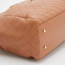 Pre Owned Chanel Brown Quilted Leather CC Lock Drawstring Bucket Bag